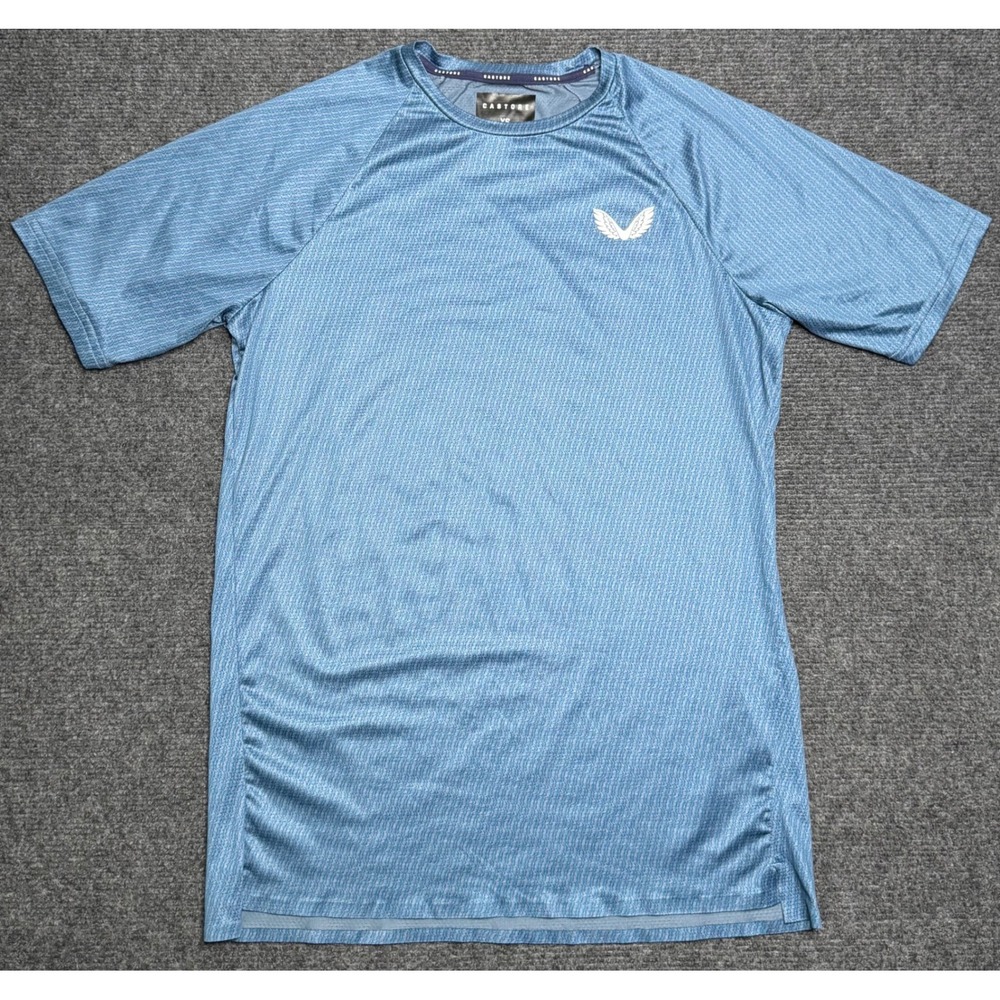 Castore Mens XS Performance Training T-Shirt Blue Textured Short Sleeve Gym Top